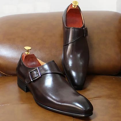 Cherry Leather Handmade Itaian Design Classic Monk Strap -5802