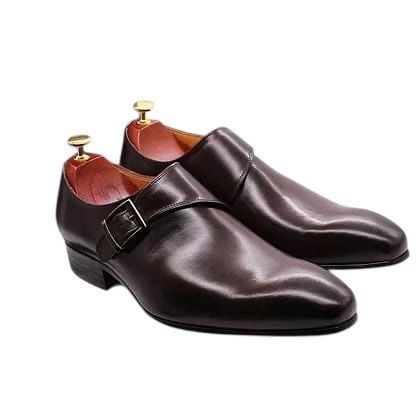 Cherry Leather Handmade Itaian Design Classic Monk Strap -5802
