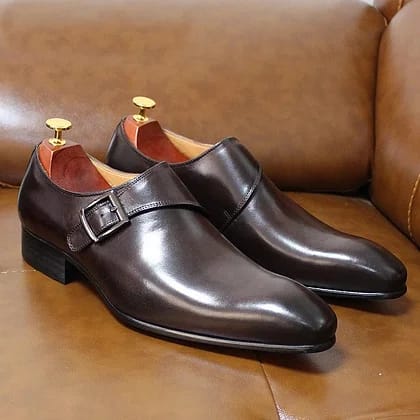 Cherry Leather Handmade Itaian Design Classic Monk Strap -5802