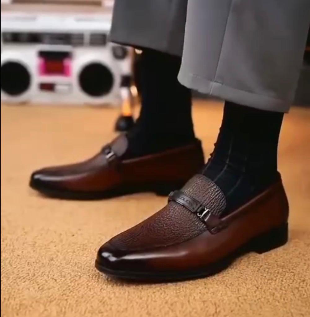 Imperial Textured Leather Loafers -Sk-899